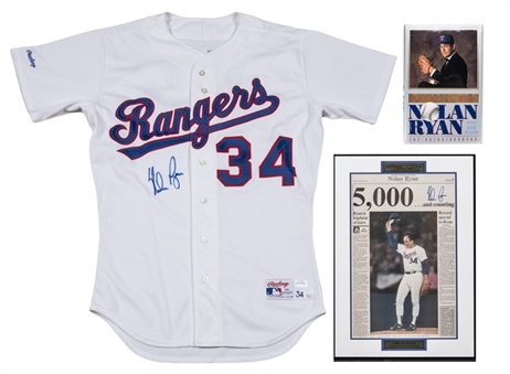 Lot of (3) Nolan Ryan Signed Collection Including Texas Rangers Replica Jersey & "Miracle Man" Autobiography & Framed Retirement Announcement (JSA)